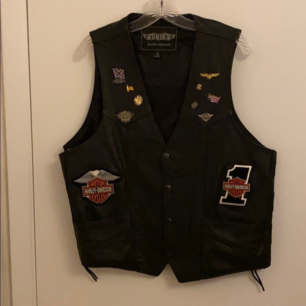 Unik Black Leather Vest with Patches